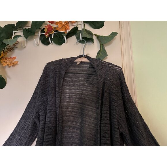 Eileen Fisher Open Front Cardigan 100% LINEN Size L Sweater Womens Gray Long Sle - Picture 9 of 12